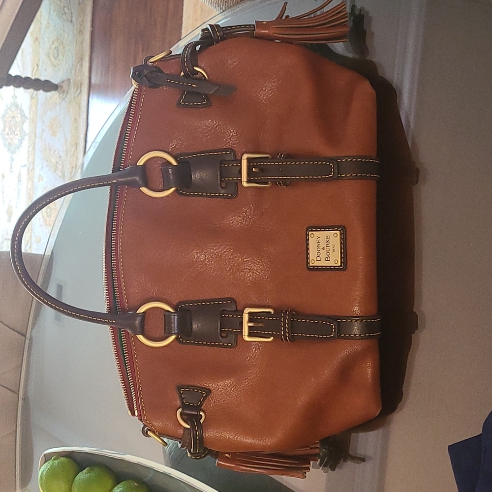 Dooney and Bourke Brown leather satchel with tassels